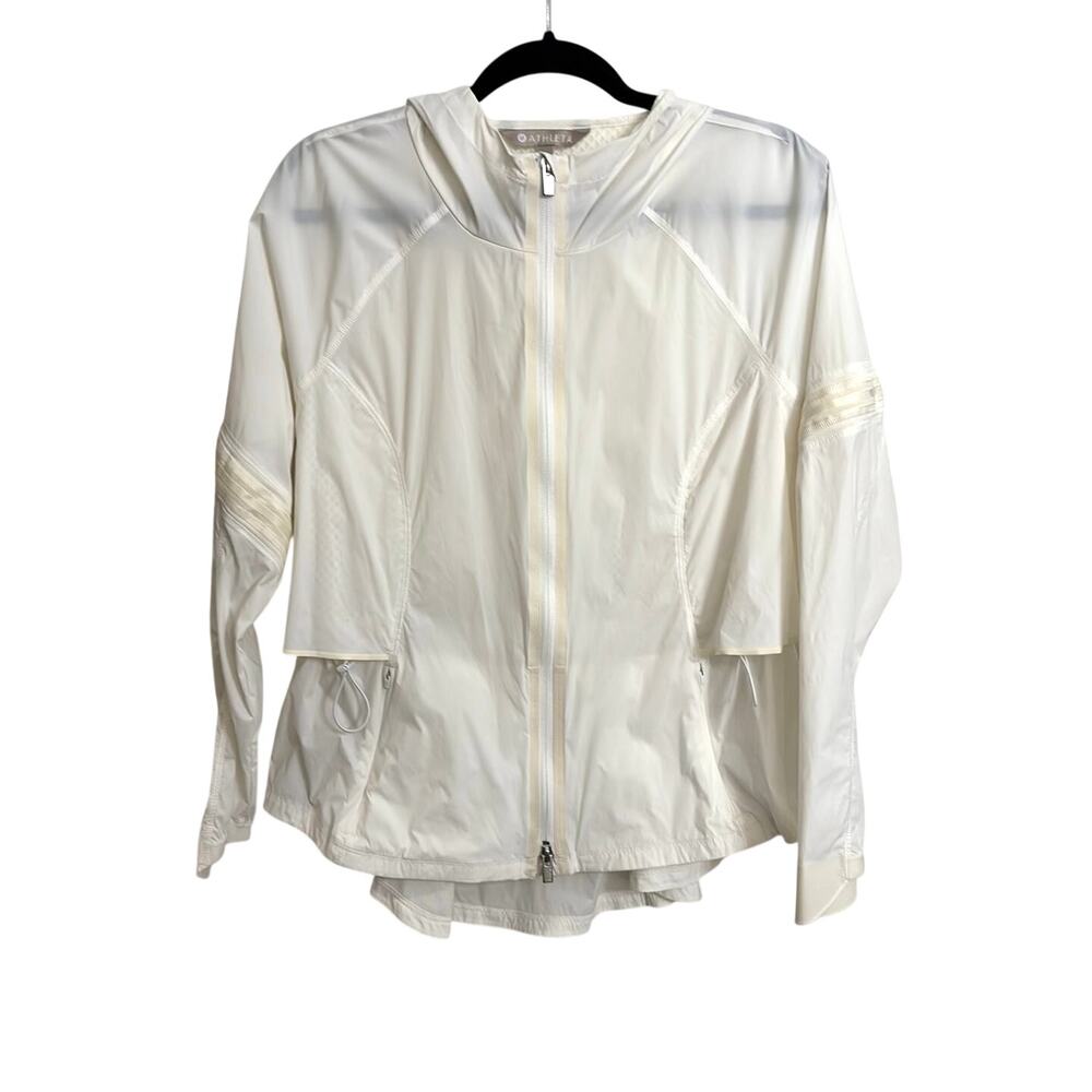 Athleta Jacket Womens M White Open Road Hooded Windbreaker Full Zip Mesh Back